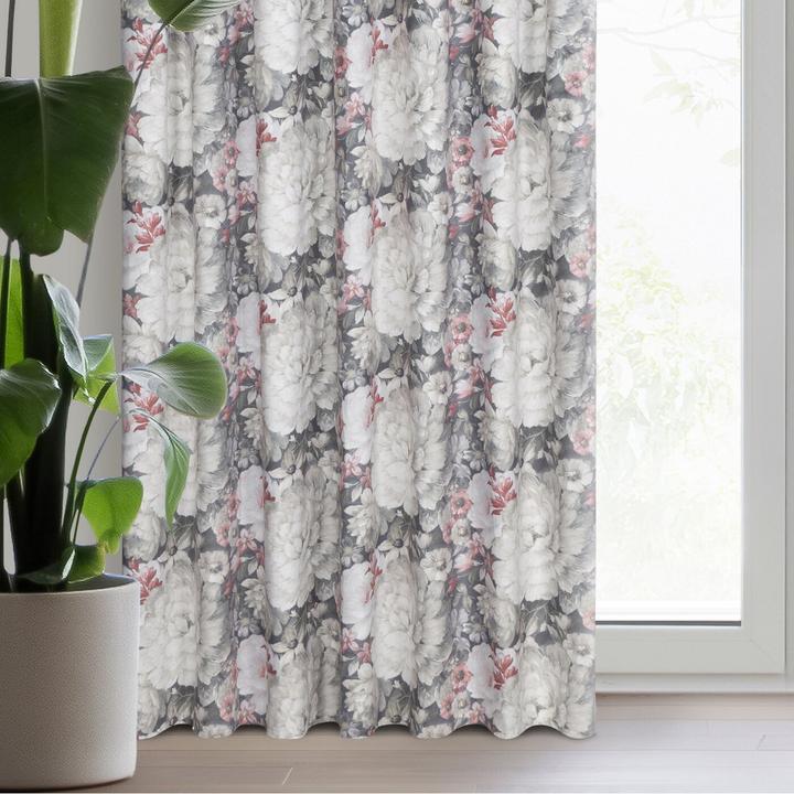 Immagine prodotto Eurofirany Tenda LUCIA finita in velluto, decorata con un bellissimo motivo floreale, color crema, rosso scuro (140 x 270 cm)