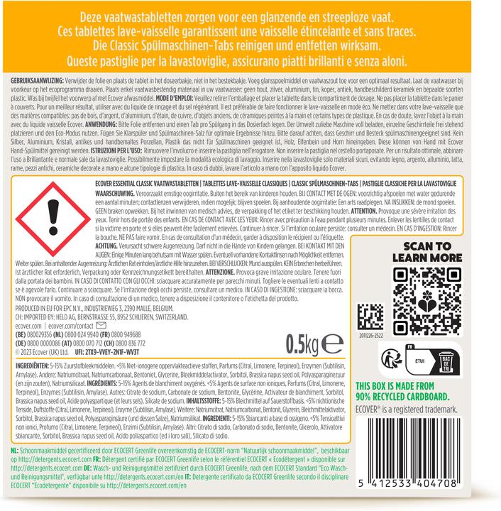 Nährwerte und Zutaten Ecover Essential Zitrone (Tabs, 25 Waschgänge)