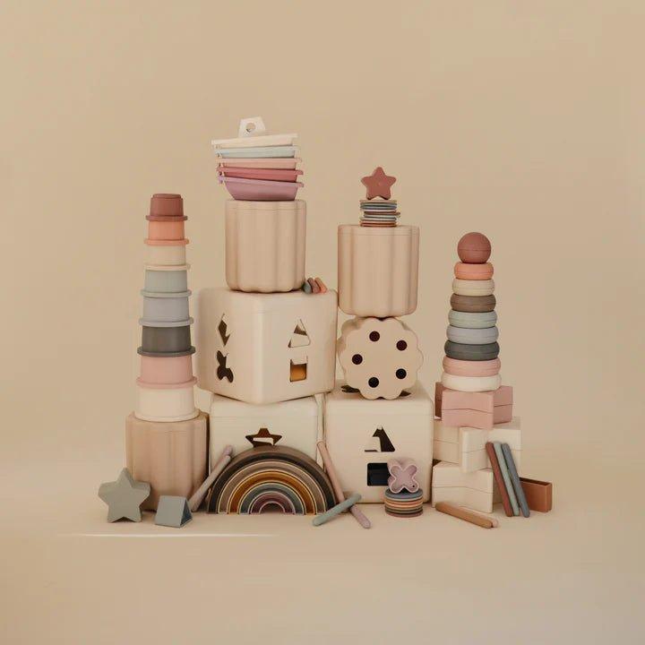 Actual product image Mushie Stacking game Rainbow Sol