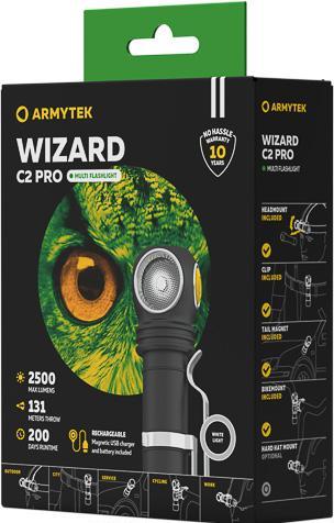 Productafbeelding ArmyTek Wizard C2 v4 Magneet USB+18650 / LH351D Wit / 1200 lm / TIR 70°:120° / 1x18650 (11.20 cm, 1200 lm)
