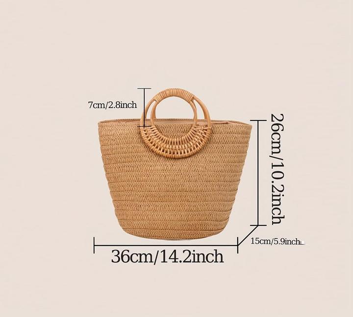 Actual product image Only-Bags.Store 1pc hohe Qualität, Sommer-Stil grosse Kapazität einfache Farbe gewebt Stroh runden Griff Strand