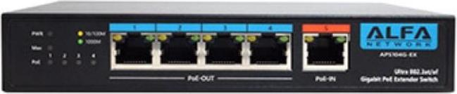Actual product image Alfa Network APS104G-EX - 60 W Ultra PoE to 4-Port 802.3af/at Gigabit PoE Extender Switch (5 ports)
