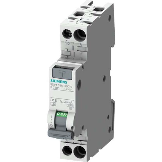 12x Siemens, Schutzschalter, FI/LS-Schutzschalter C6 1p+N 0,03A A 6kA 5SV1316-7GV06