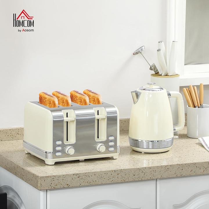 Produktbild Homcom Kocher-Toaster-Set Edelstahl, Kunststoff Cremeweiss (1.70 l)