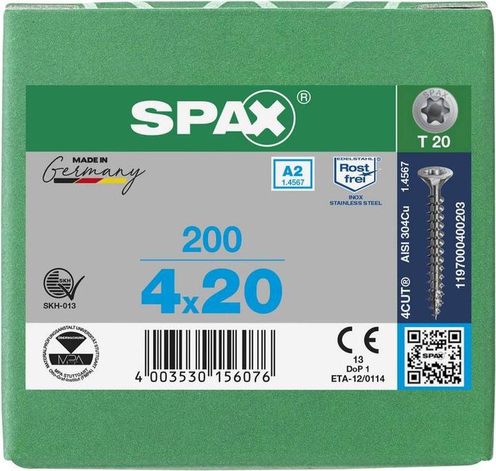 Actual product image Spax A2 Countersunk Multi-Head T-Star Plus T20 Fully Threaded (200 Screws per piece)