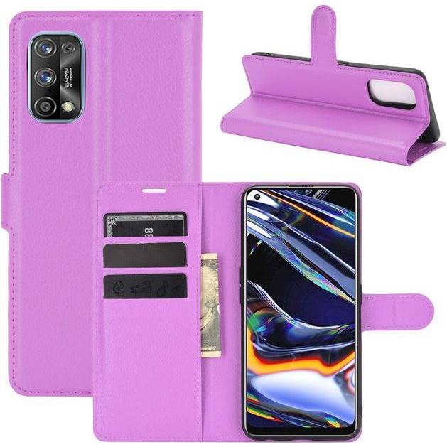 MU Classic Litchi Leder Bookcover Series (Realme 7 Pro), Smartphone Hülle, Violett