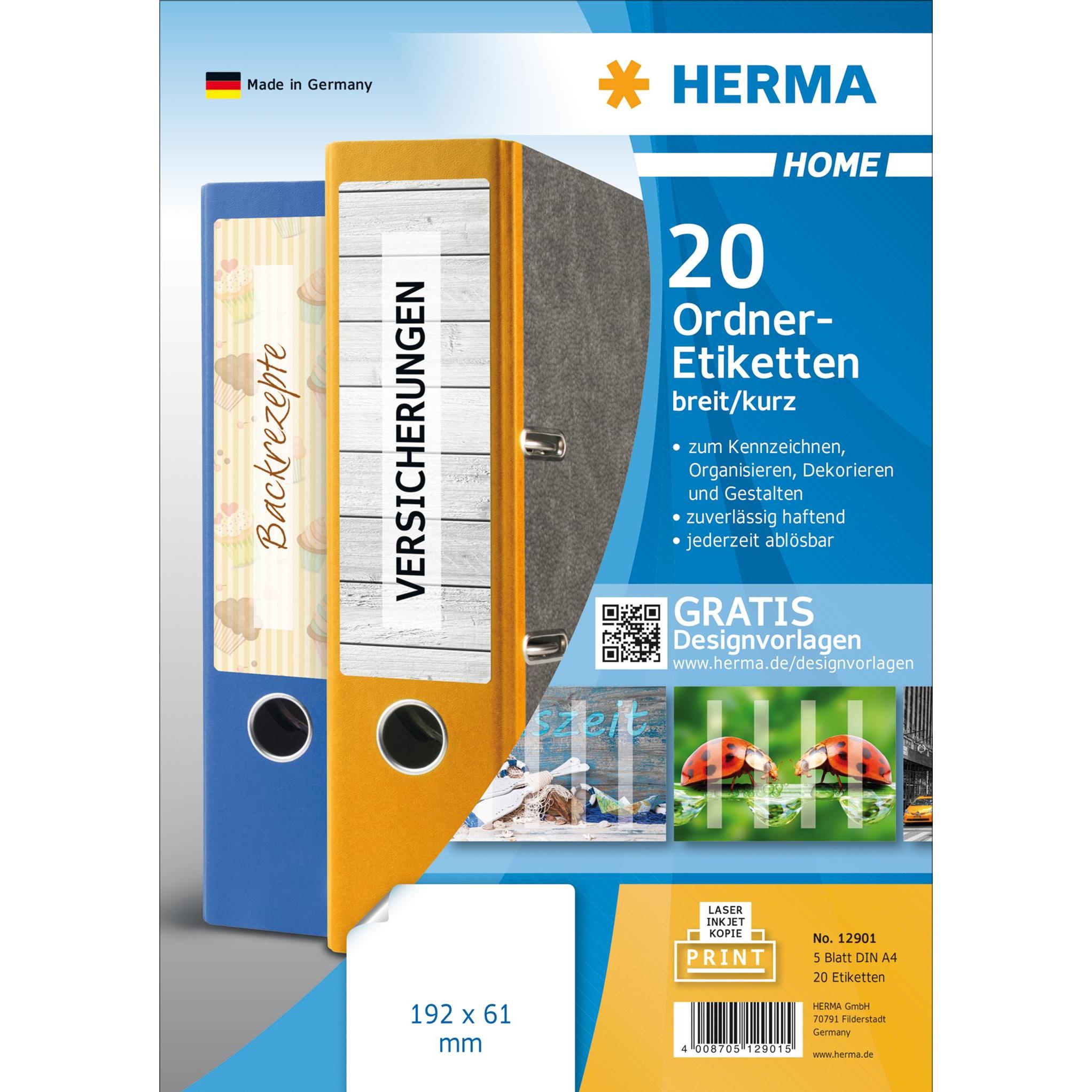 Thumbnail - Herma, Ordner Zubehör, Ordneretiketten 12901 192 x 61 mm ablösbar, Weiss