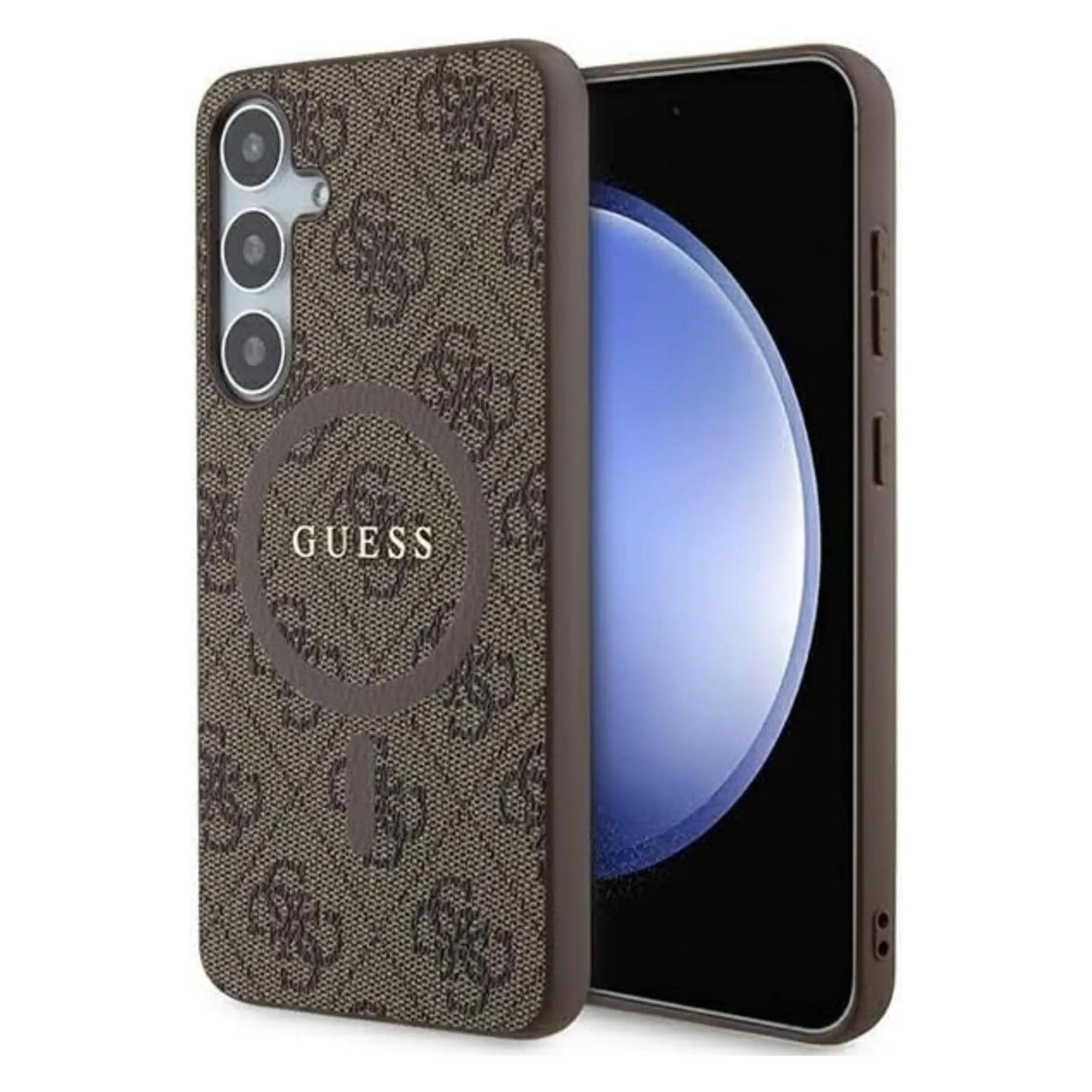 Guess GUHMMG4GFRW + S926 Brązowy/brown Hardcase 4G Collection Leather Metal Logo MagSafe (Samsung Galaxy S24+), Smartphone Hülle, Braun
