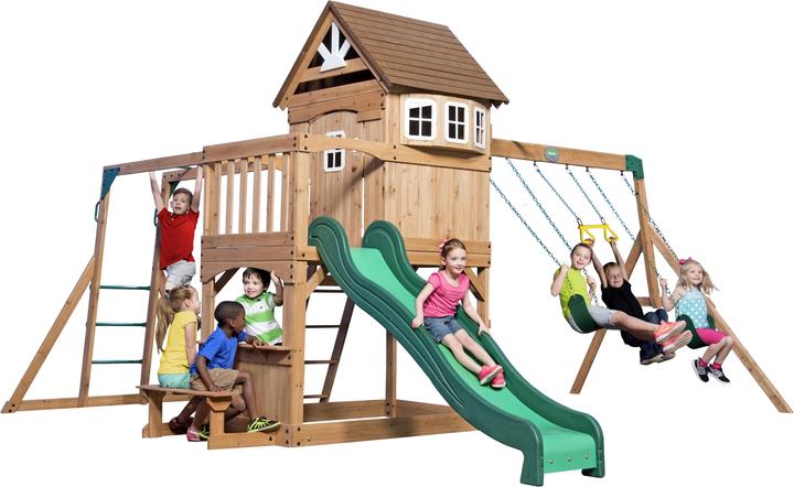 Actual product image Backyard Discovery Montpelier Play Tower with Swings, Slide and Climbing Frame