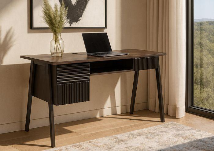 Produktbild Mendler Schreibtisch HWC-O40, MDF Metall Melamin 78x120x60cm – Walnuss-Optik