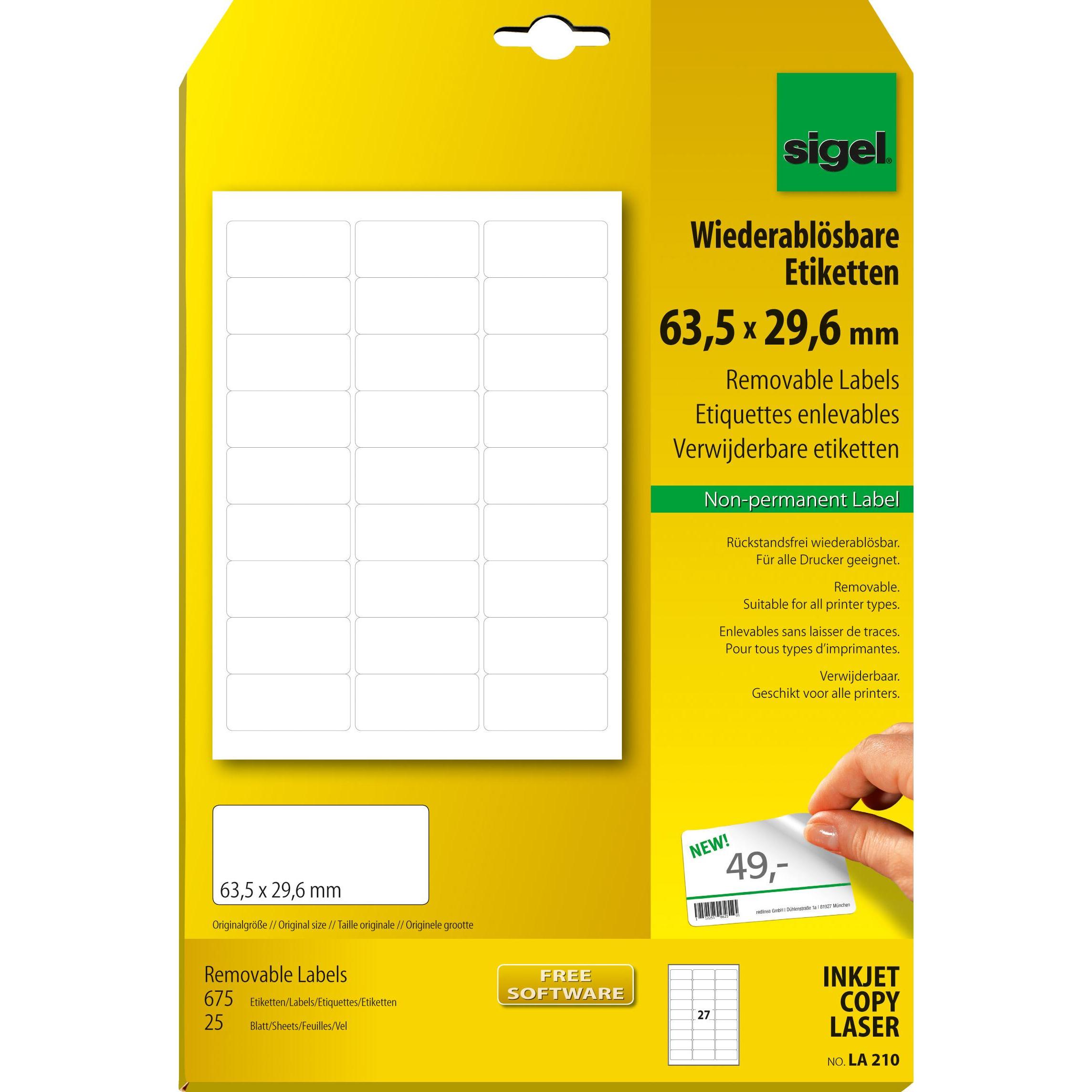 Sigel, Etiketten, Wiederablösbare Etiketten