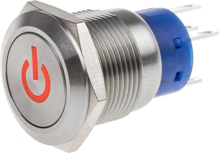 RS PRO 19mm,stainless,DPDT,ltch,Pwr,Red,12V