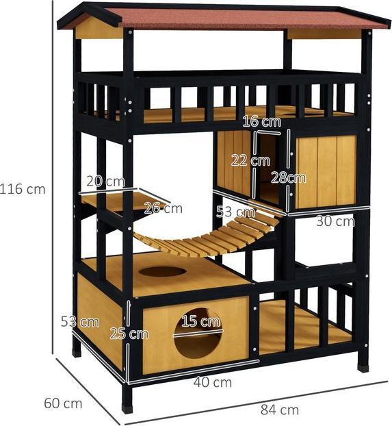 Produktbild Swisshandel24 Katzenhaus aus Holz Katzenhöhle mit Plattformen, Hängebrück für bis zu 2 Katzen (Katze)