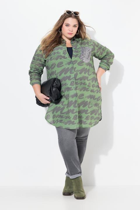 Produktbild Ulla Popken Longbluse, Scribble-Muster, Hemdkragen, Langarm (42, 44)