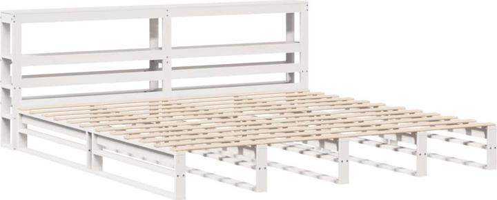 Produktbild VidaXL Massivholzbett Holzbett Bett Palettenbett Kopfteil Weiss 200x200cm Kiefer (200 x 200 cm)