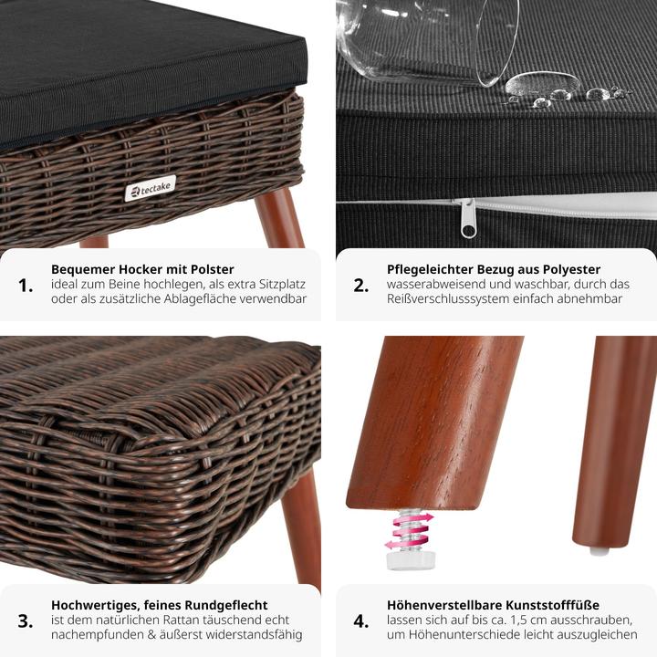 Produktbild tectake Rattan Fussbank Vibo 150kg