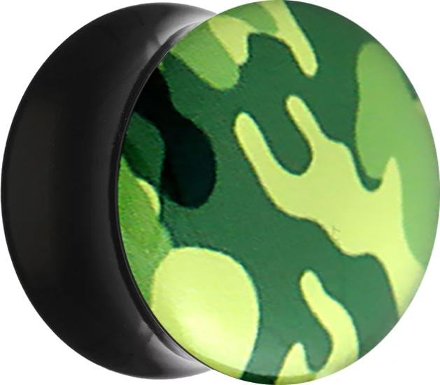 Star Piercing Flared Plug mit Tarnung Military grün (ohne Messing, Acryl)