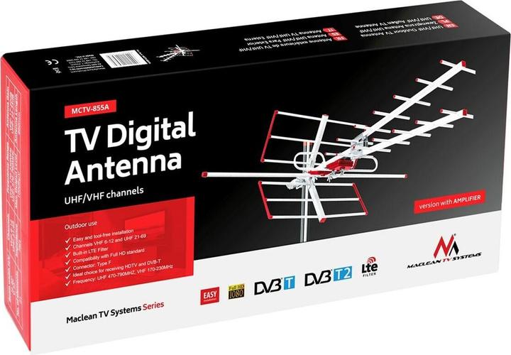 Produktbild Maclean MCTV-855A MCTV-855A Externe Antenne TV DVB-T Combo UHF VHF aktiv max 100dBuV (20 dB, DVB-T / -T2)
