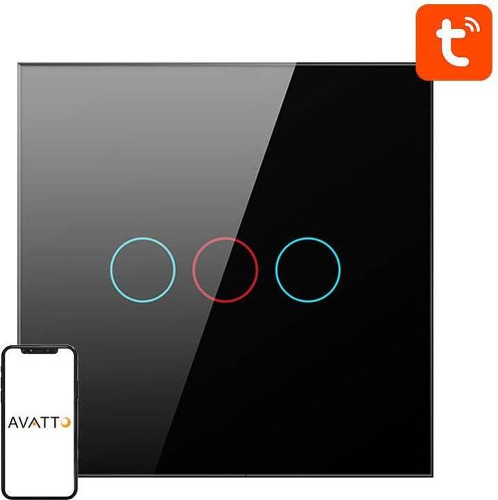 Actual product image Avatto Smart Light Switch ZigBee ZTS02-EU-B3 3 Way TUYA (black)