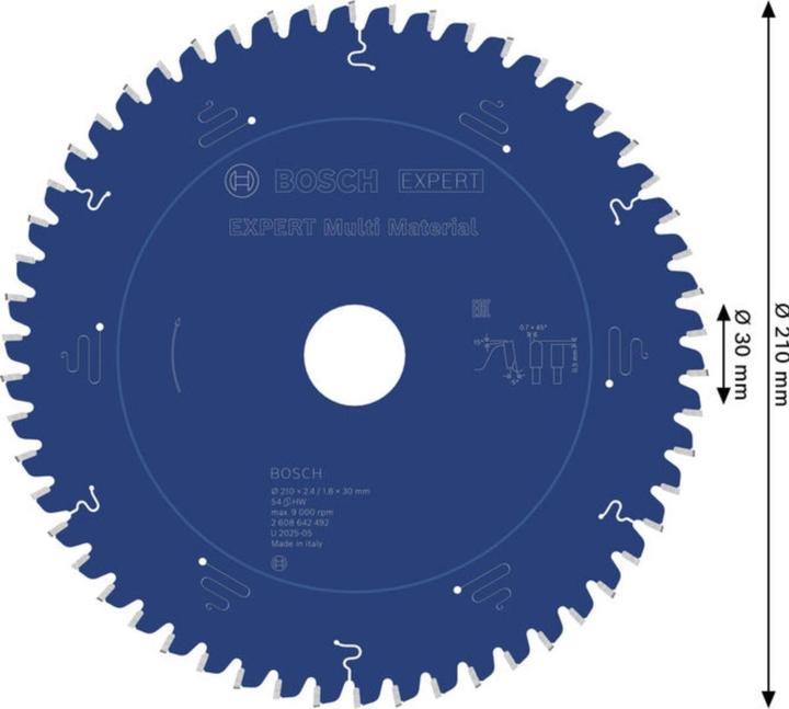Produktbild Bosch Professional Zubehör Kreissägeblatt Expert for Multi Material, 210 x 30 x 2,4 mm, 54