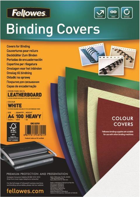 Actual product image Fellowes Delta cover sheet with leather structure, white