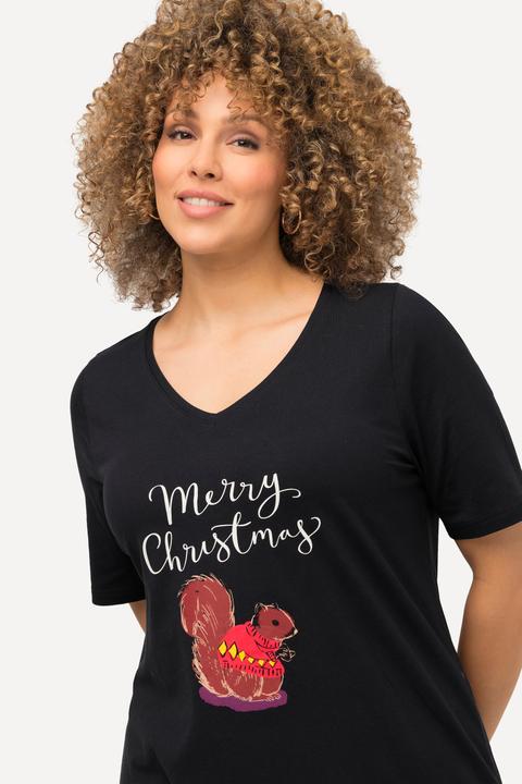 Immagine prodotto Ulla Popken Maglia natalizia con scoiattolo, scollo a V e mezze maniche (50, 52)