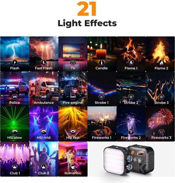 Produktbild K&F Concept RGB LED Video Light, Built-in 2000mA battery (Black) (Videoleuchte)