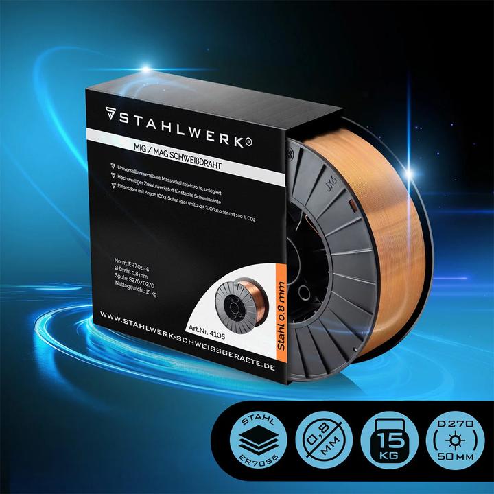Produktbild Stahlwerk Schweissdraht MIG MAG Premium Drahtrolle ER70S-6 SG2 0,8 mm 15 kg