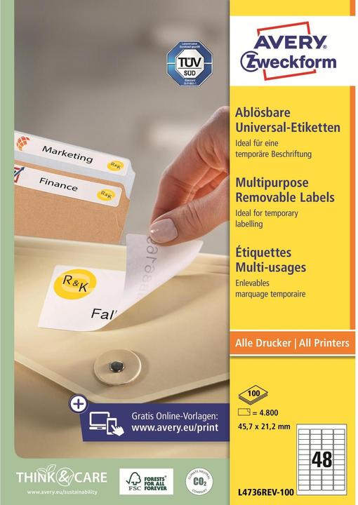 Image du produit Avery Universal-Etiketten L4736REV-100 45.7 x 21.2 mm