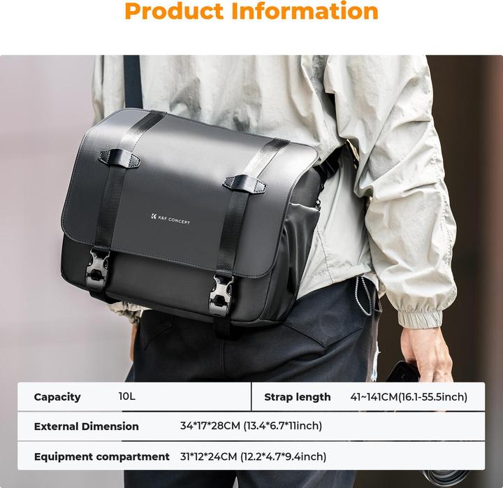 Immagine prodotto K&F Concept Vagabondaggio urbano 10 (Borsa a tracolla per fotocamera, 10 l)