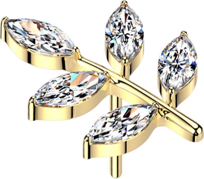 Actual product image Star Piercing Threadless Blatt vergoldet fünf ovale Kristalle silber (without brass, Titanium)