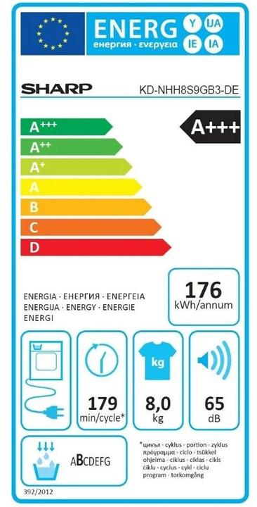 Etichetta energetica Sharp KD-NHH8S9GB3-DE (8 kg, A destra)