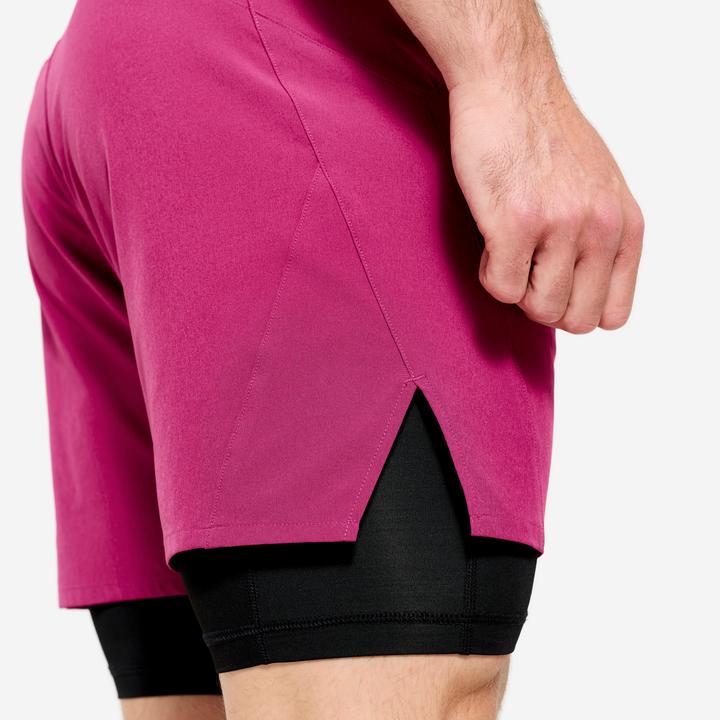 Produktbild Domyos Men's 2-in-1 Breathable Zipped Pocket Fitness Shorts - Purple (XXL)