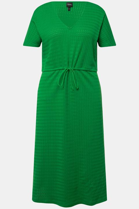 Produktbild Ulla Popken Midikleid, Strukturjersey, V-Ausschnitt, Halbarm (62)