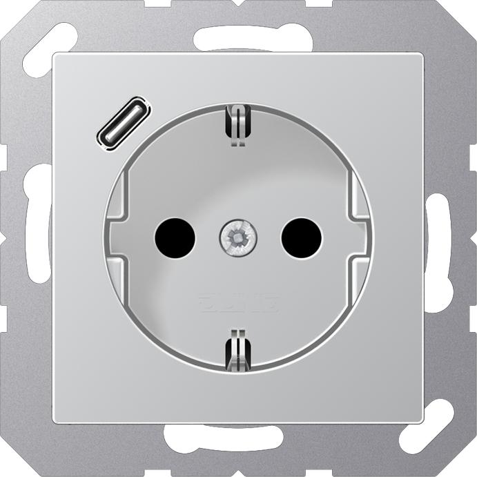 Actual product image JUNG A1520-18CAL with USB type C socket outlet SCHUKO