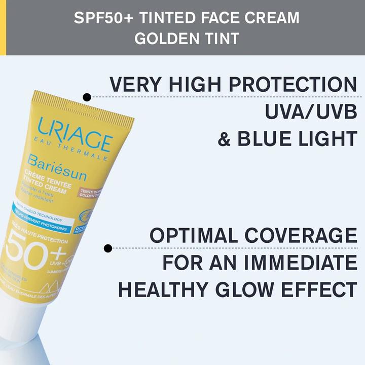Actual product image Uriage Tónovaná plešová krém na opalováná SPF 50+ Bariesun Golden Tint (Tinted Cream) 50 ml (Sun cream face, SPF 50+, 50 ml)
