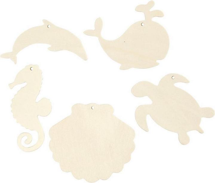 Creativ Company Minuterie di legno animali marini 5 pezzi, Natura