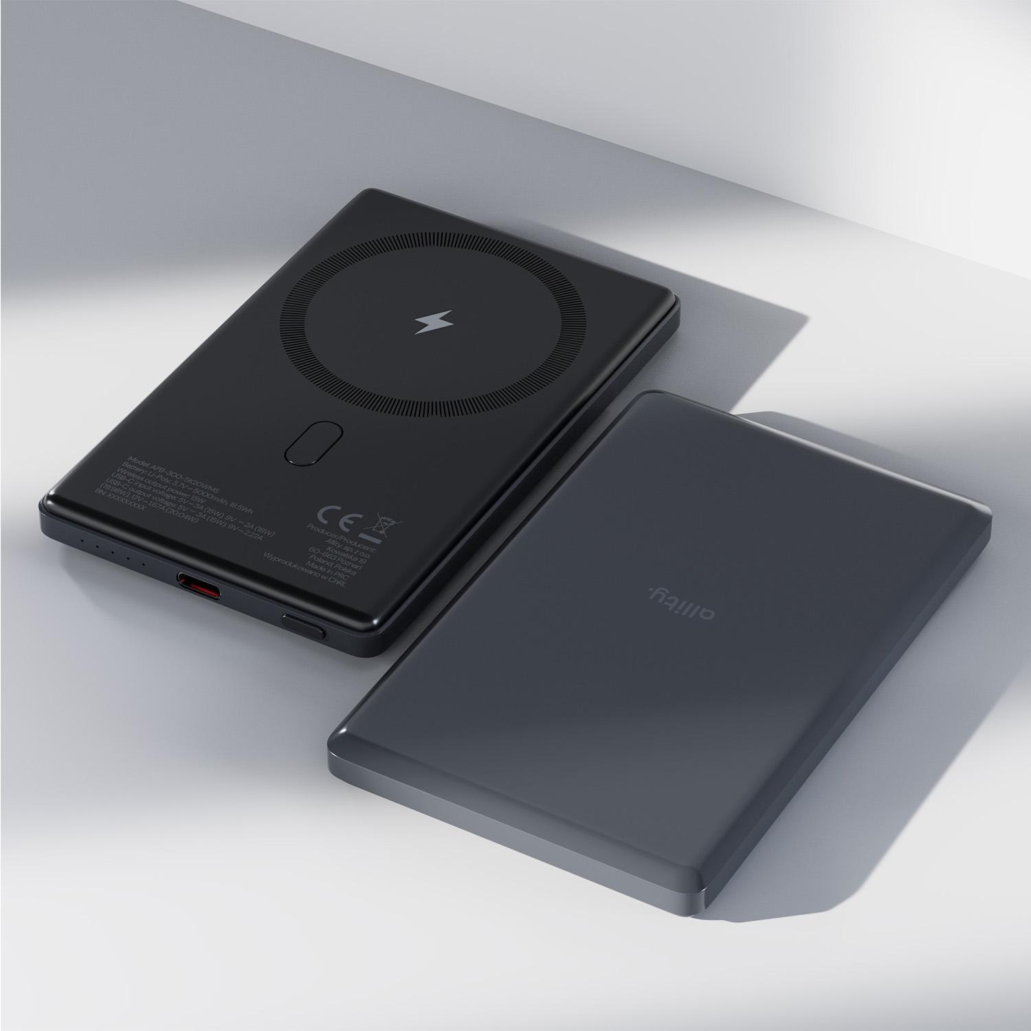 Thumbnail - Allity wireless power bank APB-300 PD QC 20W 5000 mAh magnetic gray (5000 mAh, 20 W, 15 Wh), Powerbank, Grau