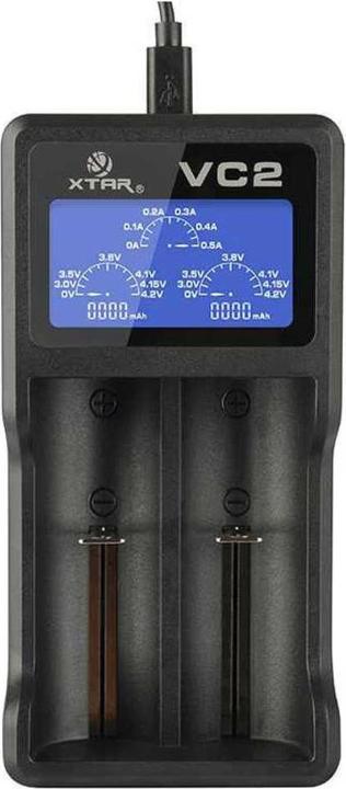 Productafbeelding Xtar VC2 Micro USB Lader, Li-Ion, 2 sloten, LCD Display (1 Pcs., AAA)