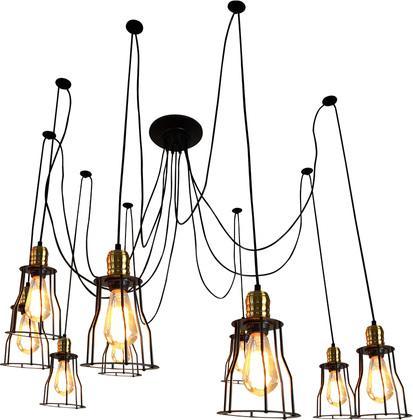 Immagine prodotto Swisshandel24 Lampada a sospensione, metallo industriale regolabile in altezza nero - 9x Lampada a gabbia Sc (E27)