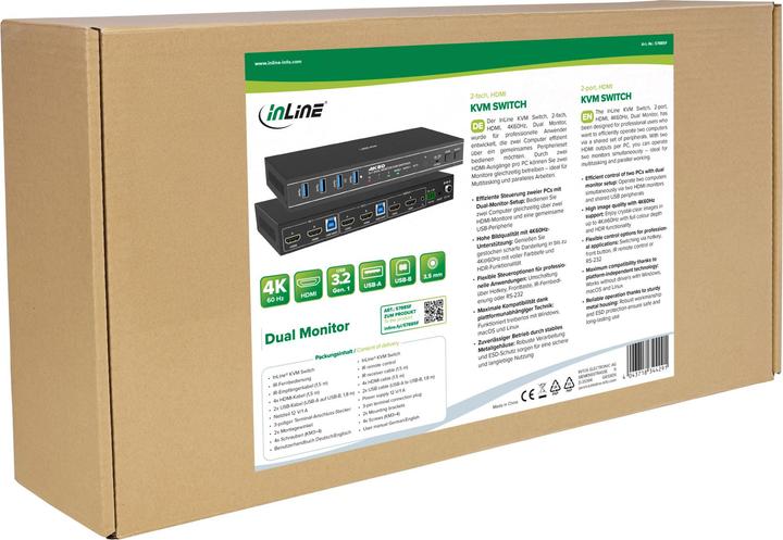 Image du produit InLine ® KVM Switch, 2-fach, HDMI, 4K60Hz, Dual Monitor