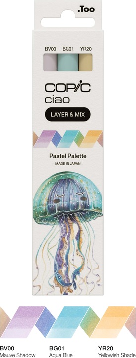 Actual product image Copic CIAO - Brand (BV-00 (Mauve Shadow), YR-20 (Yellowish Shade), BG-01 (Aqua Blue), 6 mm, 3 x)