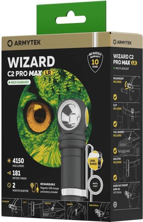 Produktbild ArmyTek Wizard C2 Pro Max LR White LED Taschenlampe mit Gürtelclip, mit Holster akkubetrieben 3870l (12.15 cm, 3870 lm)