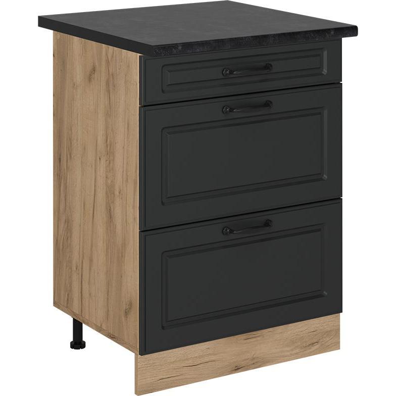 Vicco, Regal, Küchenunterschrank R-Line, Beton/Goldkraft Eiche, 60 cm mit Schubladen, AP Anthrazit