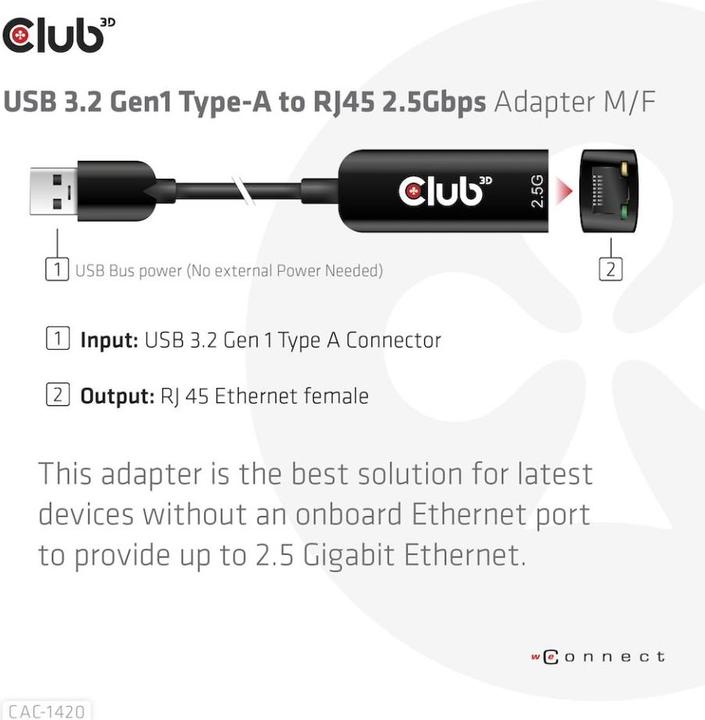 Actual product image Club 3D USB 3.2 Gen1 Type A on RJ45 (USB-C 3.2 Gen 1, RJ45 (1x))