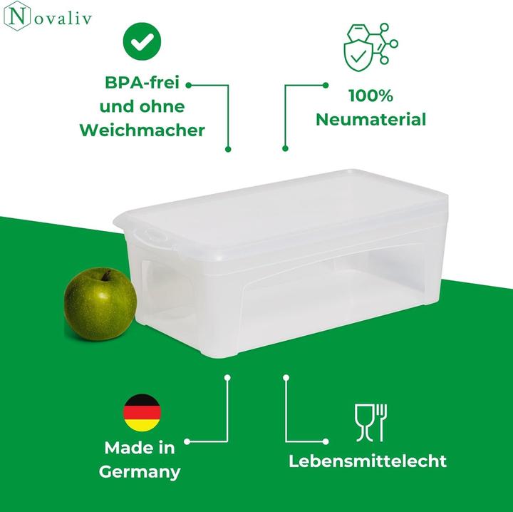 Produktbild Novaliv 2x Aufbewahrungsbox durchsichtig mit Deckel 5L Nestbar stapelbare Plastikbox mit Clipverschluss Kuns (19 cm, 5 l, 2x)