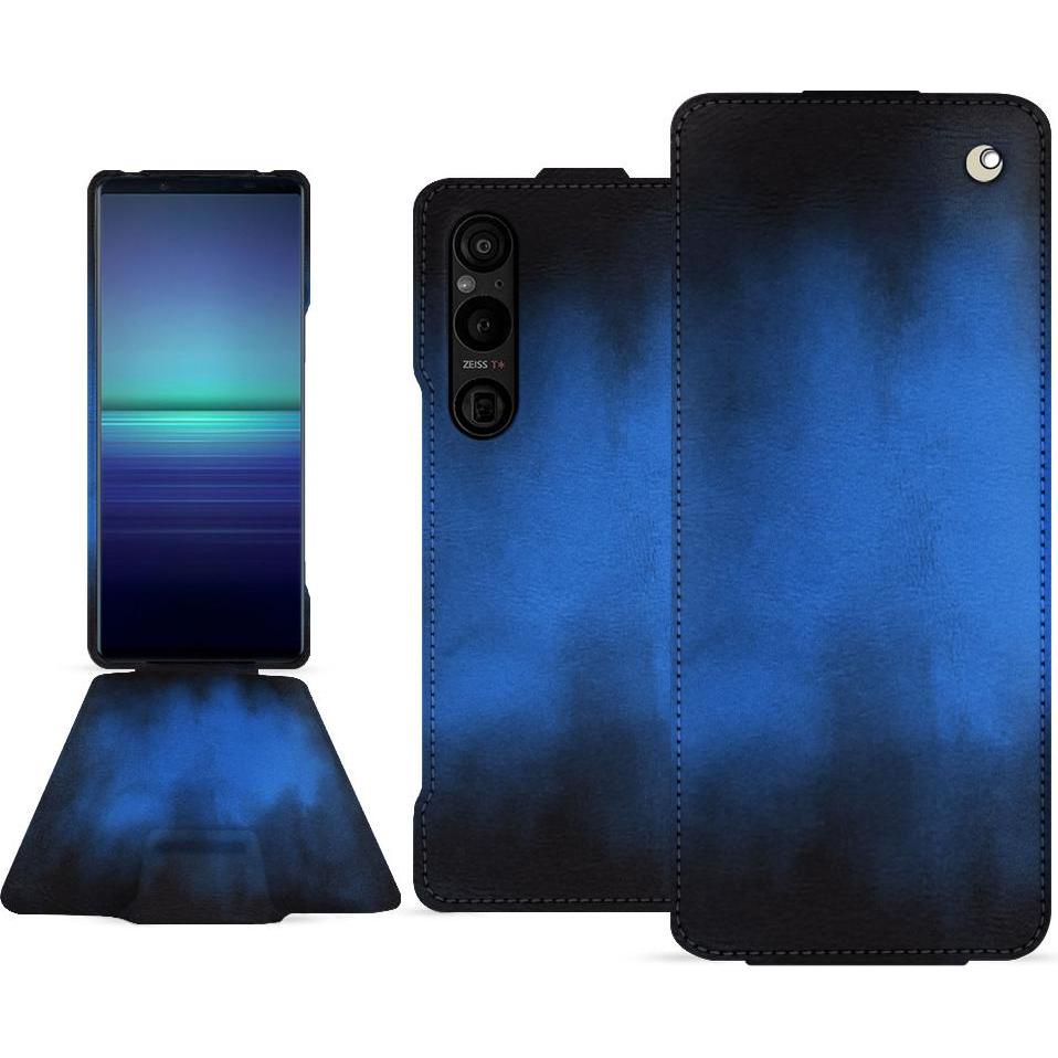 Noreve Lederschutzhülle vertikal (Sony Xperia 1 V), Smartphone Hülle, Blau