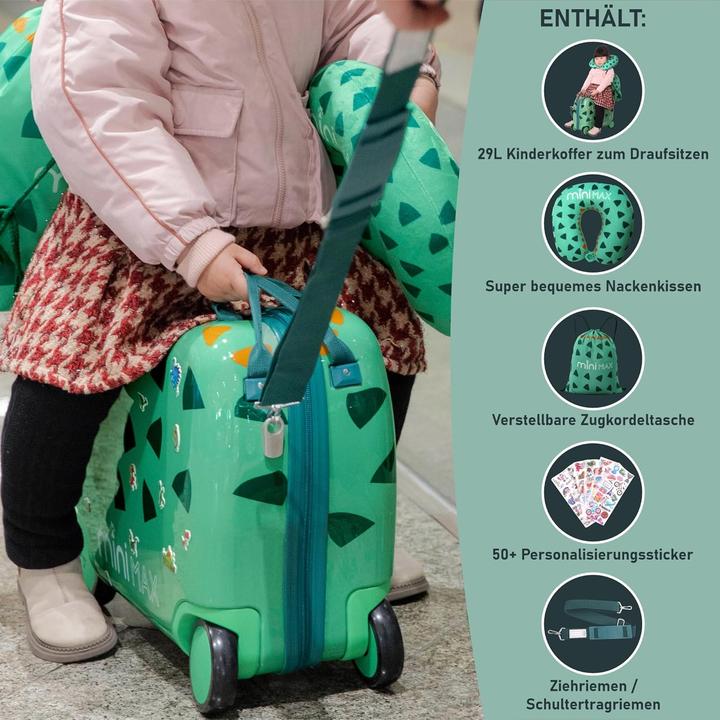 Actual product image Aerolite Minimax Kinder-Hartschalenkoffer Dinosaurier mit 4 Rollen (29 l)