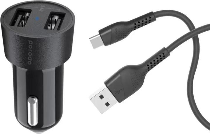 Produktbild Porodo Dual Port USB Car Charger 3.4A 1.2m Type C