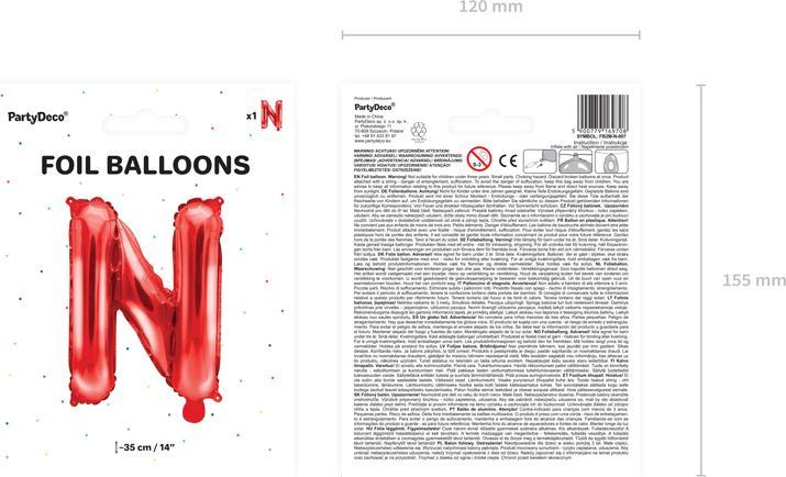 Actual product image Partydeco Foil Balloon Letter "N", 35cm, red (1 pkt / 1 pc.) (1x)